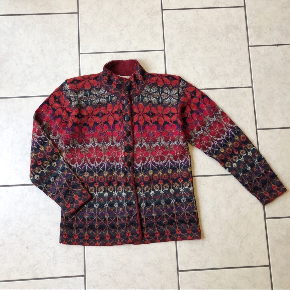 NWT Intiwara 100% Alpaca handmade in Bolivia fall palette cardigan sweater, L